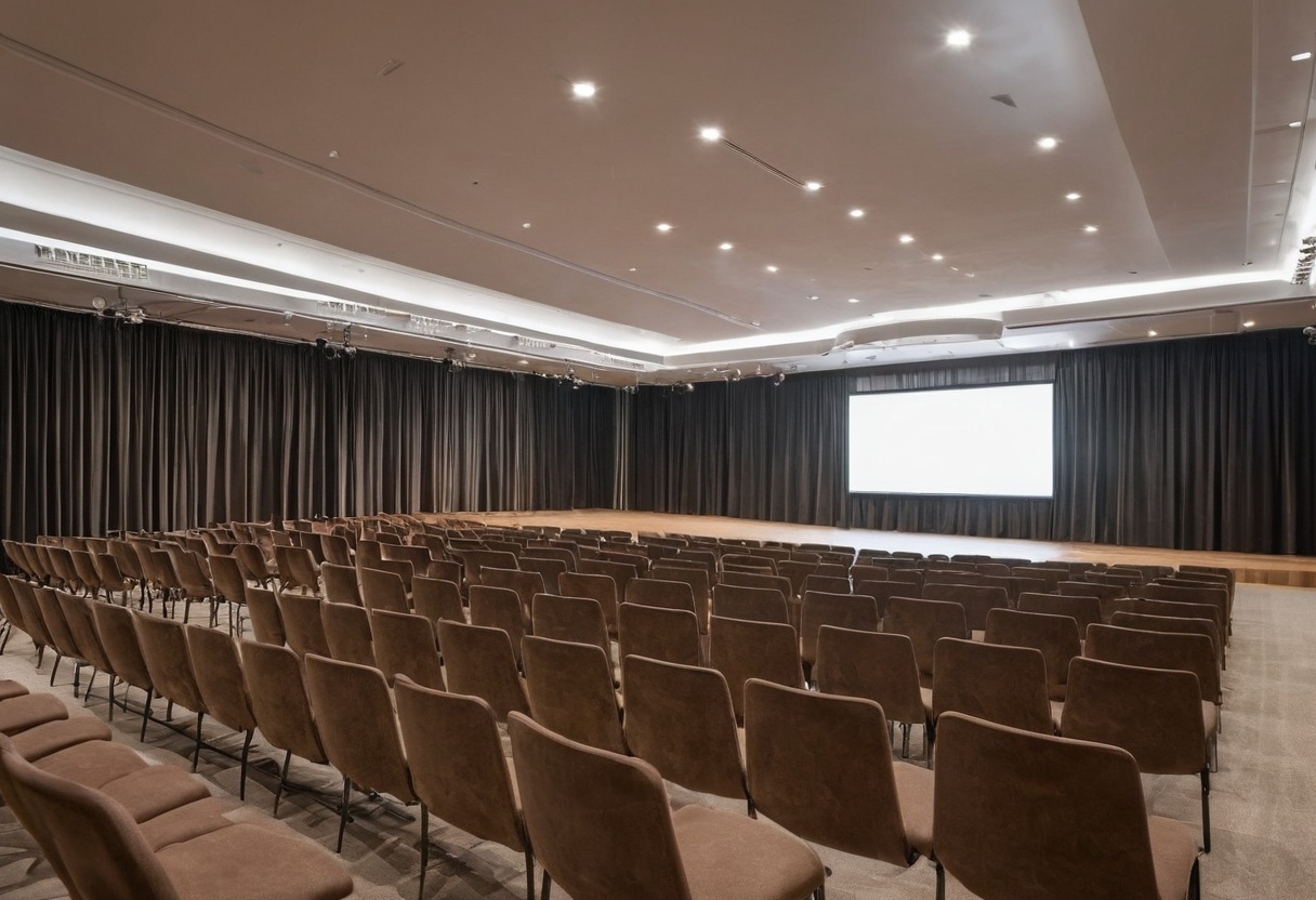 Conference hall with stage and rows of seats